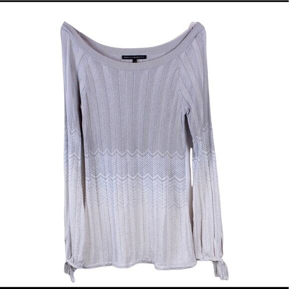 WHBM Ombre Knit Sweater in Heather Grey, White and Metalic Silver Size Small - Picture 4 of 10